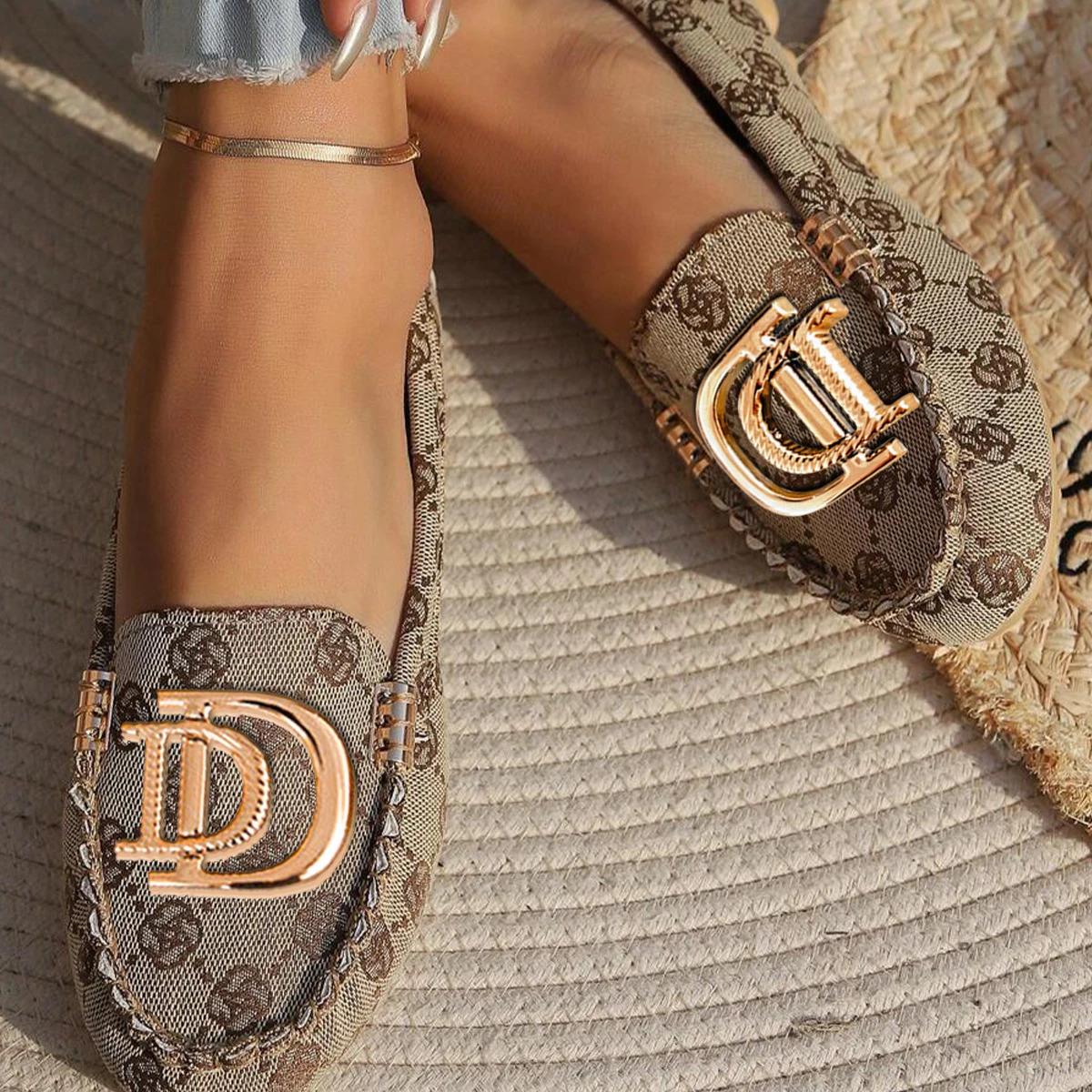 Women's Luxury Pattern Decor Khaki Fashion Flats - 图片 2
