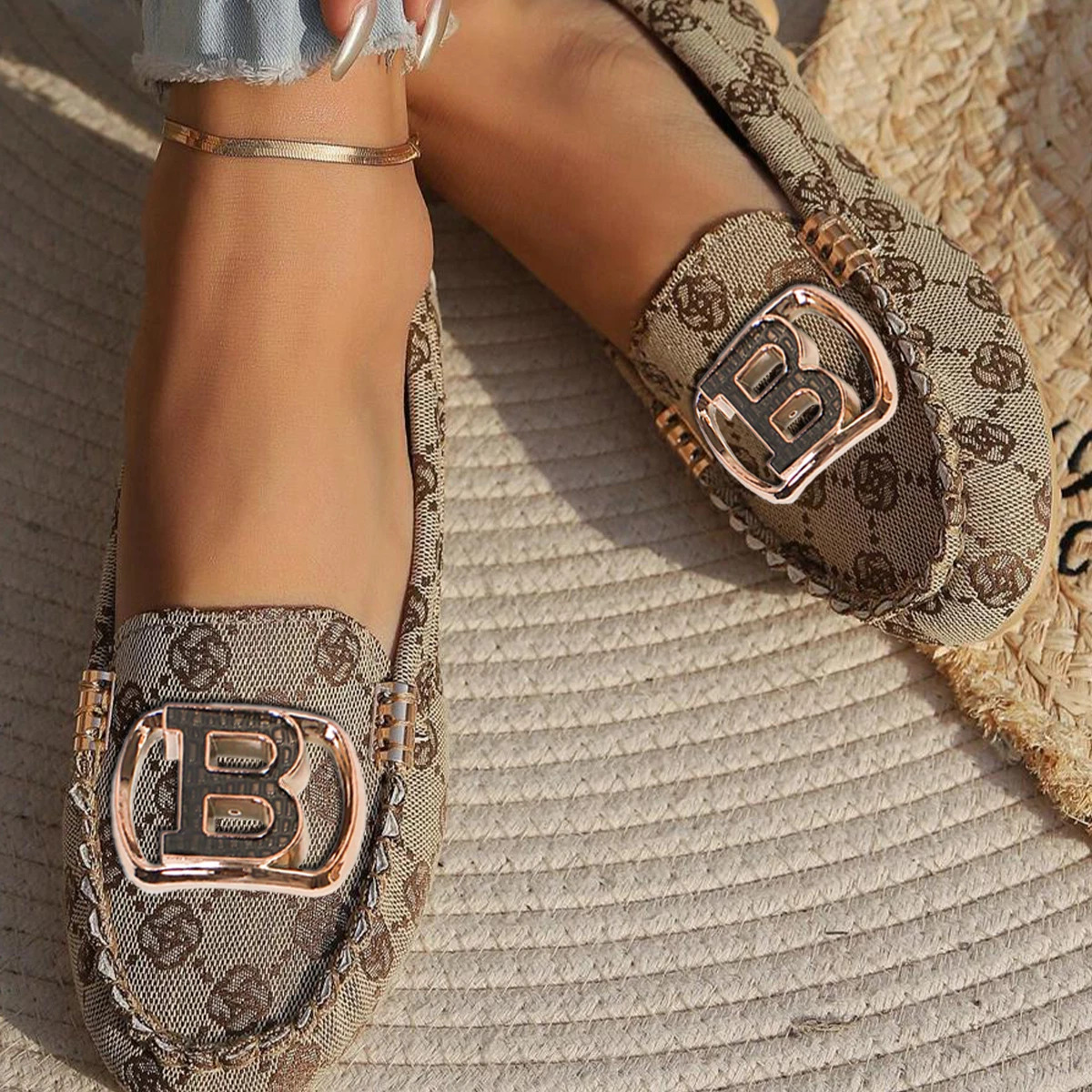 Women's Luxury Pattern Decor Khaki Fashion Flats - 图片 4