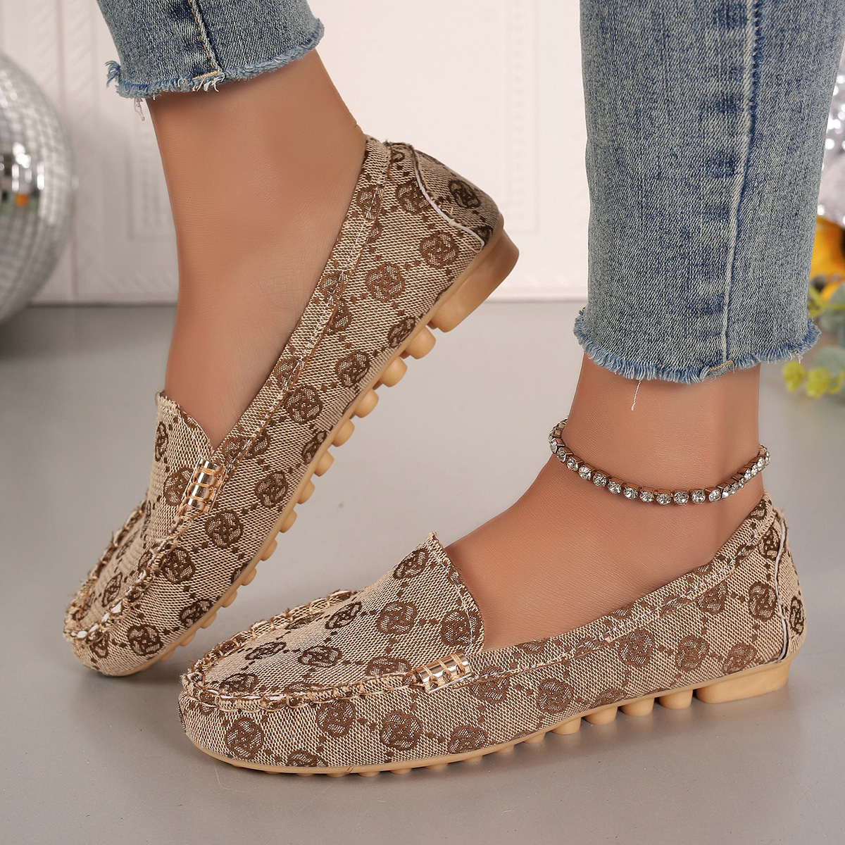 Women's Luxury Pattern Decor Khaki Fashion Flats - 图片 6